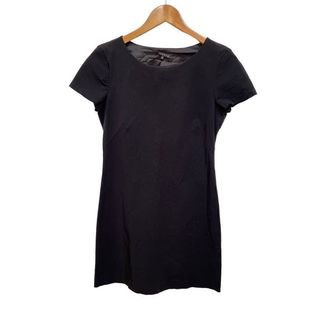 Theory Monaco Moises Sheath Dress Black Short Sleeve LBD Workwear size 6